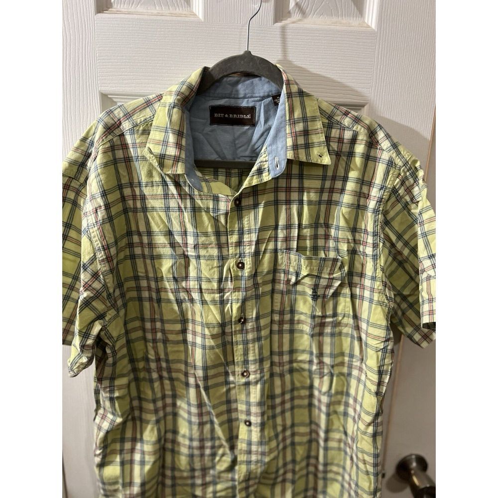 Bit & Bridle Mens Shirt XL XLarge Plaid Casual Short Sleeve‎ Button Up